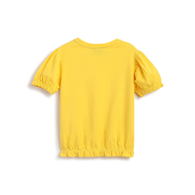 Girls Medium Yellow Printed Short Sleeve T-Shirt image number 1